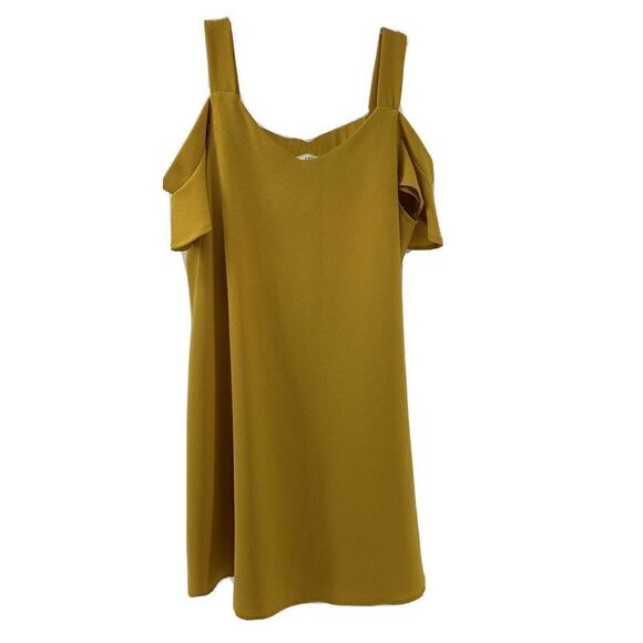Marigold Yellow Mini Dress Flutter Sleeves Medium - Picture 1 of 6